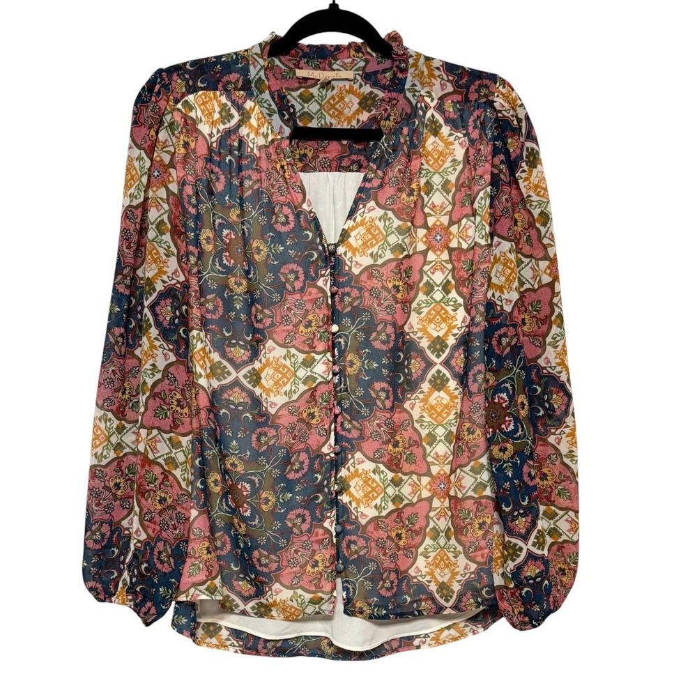 My Danielle Boho Romantic Blouse Womens Size M‎  Cottagecore Patchwork Print